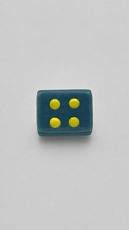 Light Cyan Mix Fused Glass Adjustable Number Ring with Yellow Details