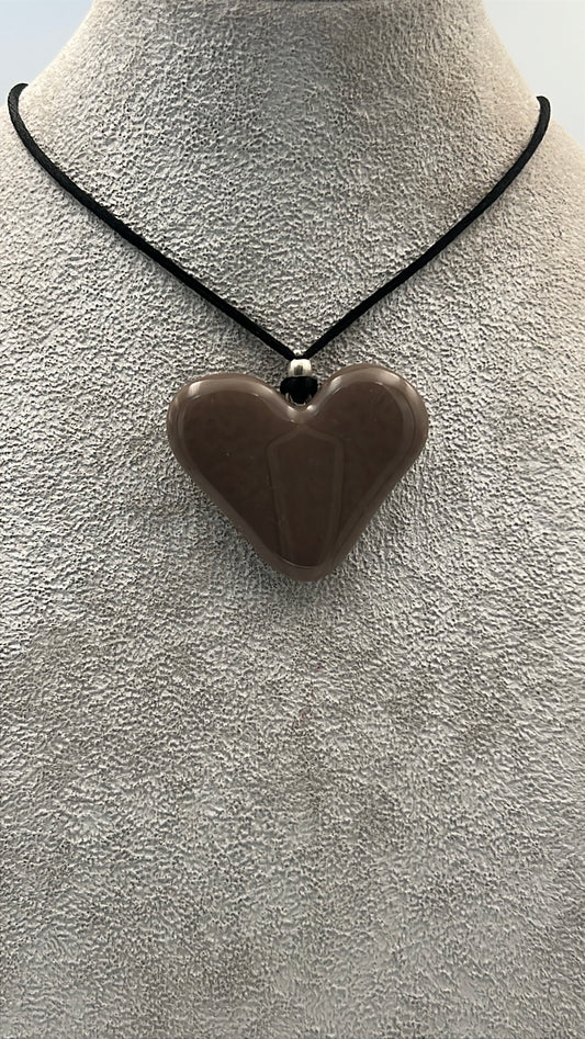 Mink Fused Glass Heart Pendant