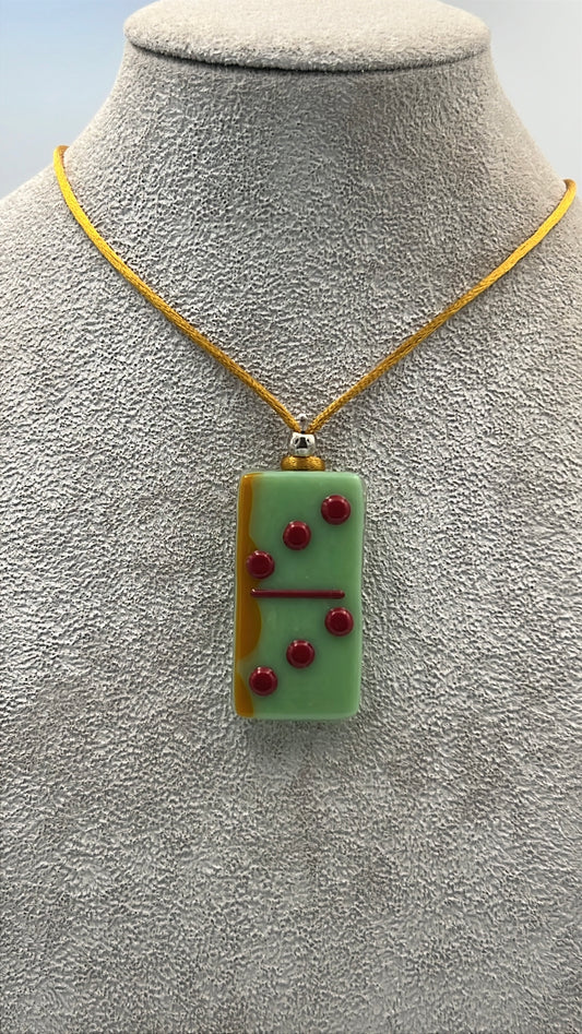 Mint Green/Orange Mix Fused Domino Pendant with Red Details