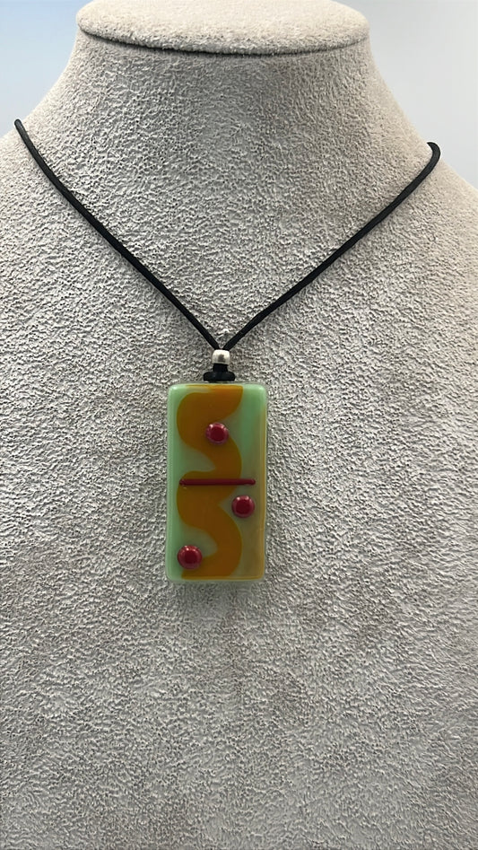 Mint Green/Orange Mix Fused Domino Pendant with Red Details