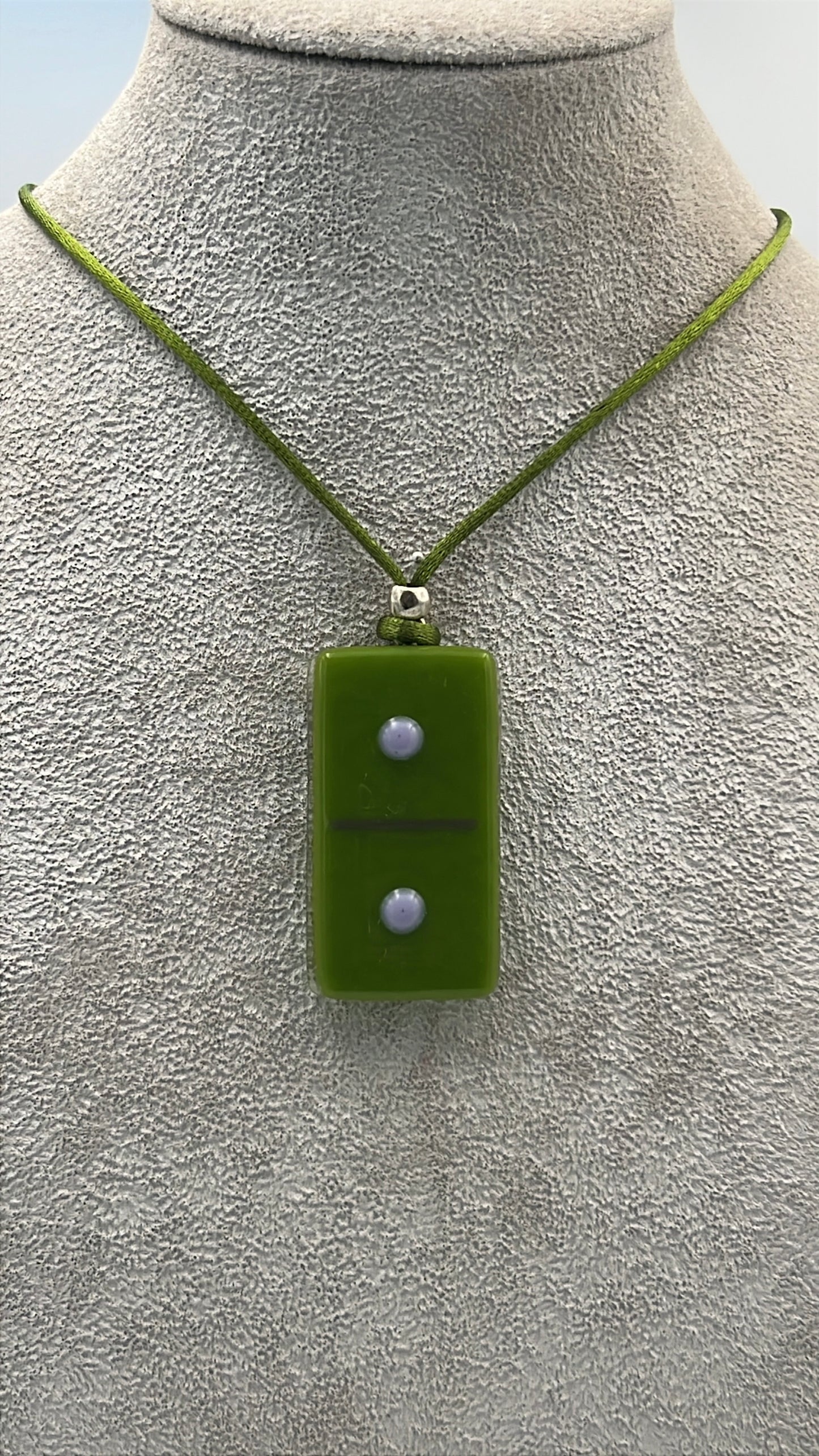 Olive Green Fused Domino Pendant with Lavender Details