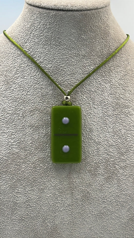 Olive Green Fused Domino Pendant with Lavender Details