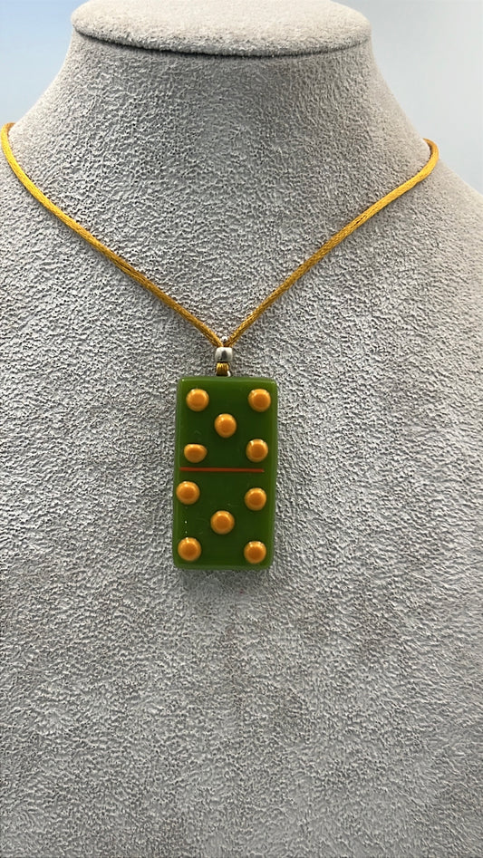 Olive Green Fused Domino Pendant with Orange Details