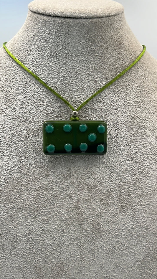 Olive Green/Aventurine Green Mix Fused Domino Pendant with Emerald Green Details