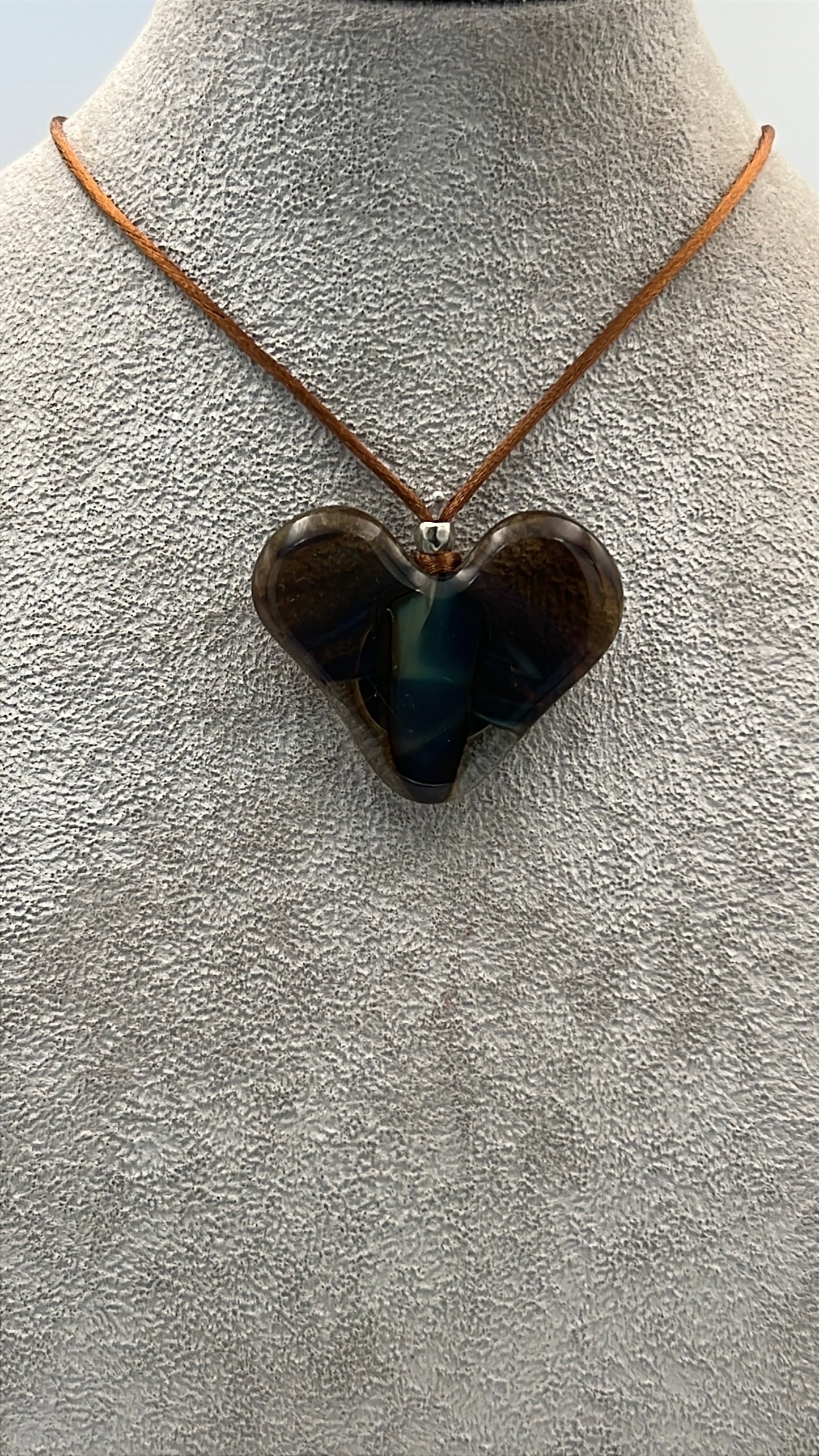 Petrified Wood Glass Heart Pendant