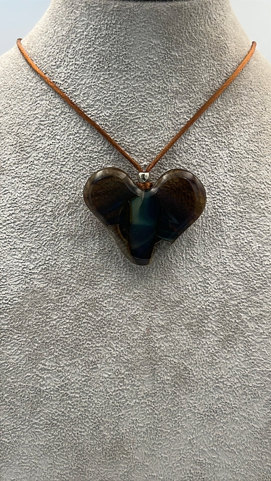 Petrified Wood Glass Heart Pendant