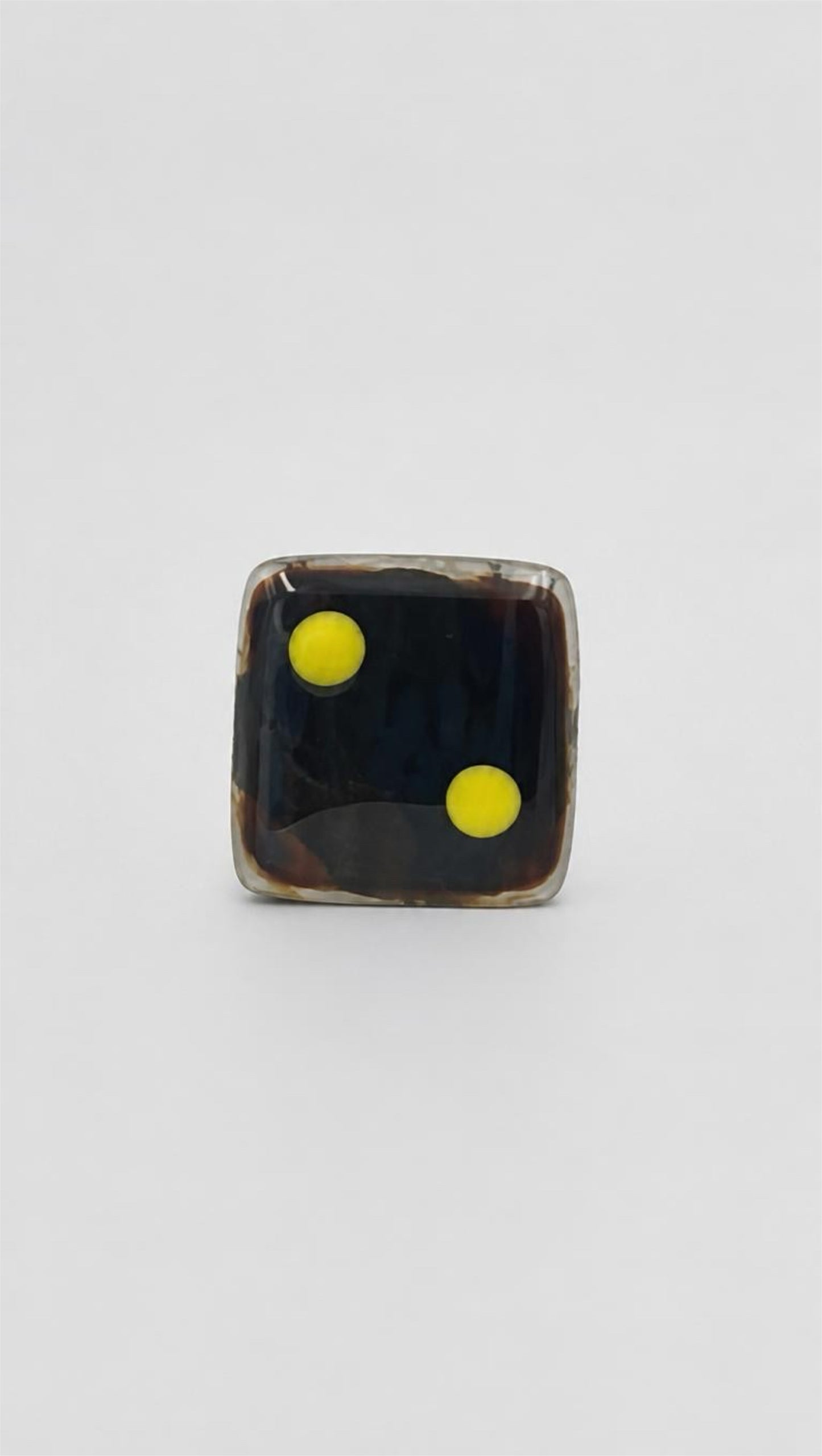 Brown Fused Glass Adjustable Number Ring with Yellow Details
