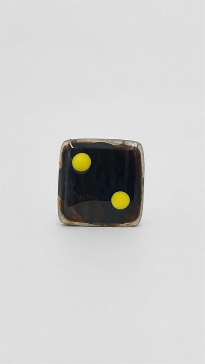 Brown Fused Glass Adjustable Number Ring with Yellow Details