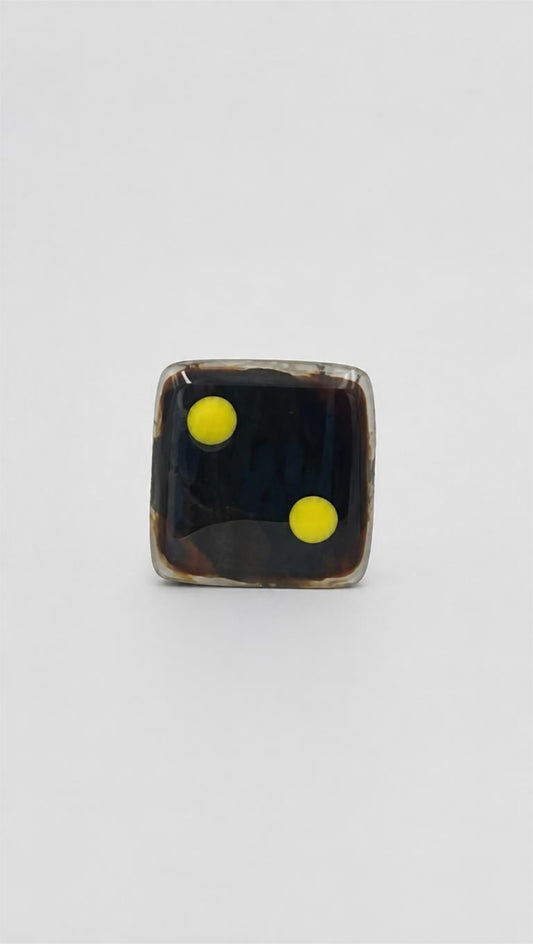 Brown Fused Glass Adjustable Number Ring with Yellow Details