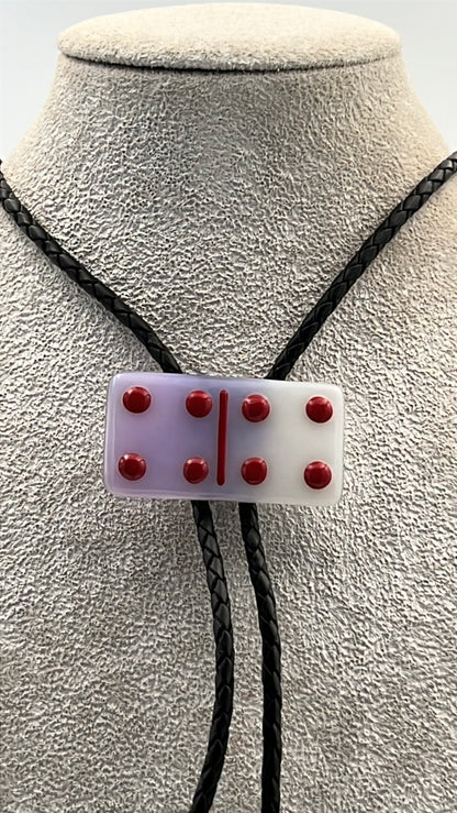 Pink Lavender Fused Glass Domino Bolo Tie with Red Details