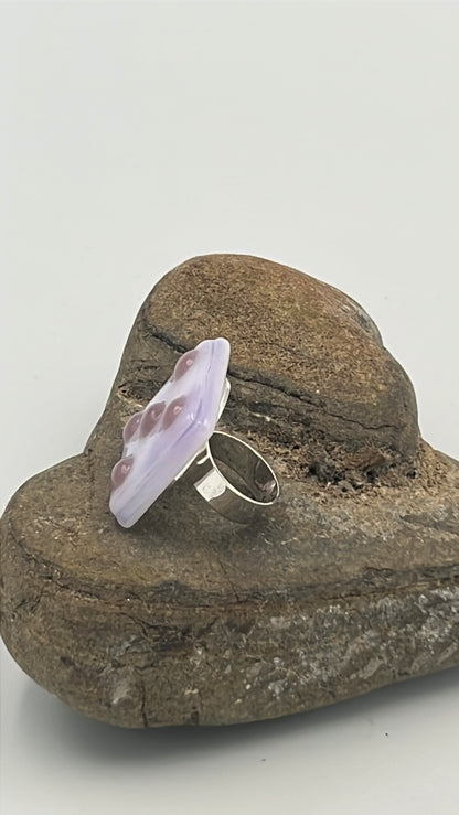 Pink/Lavender Mix Fused Glass Adjustable Number Ring with Lilac Details