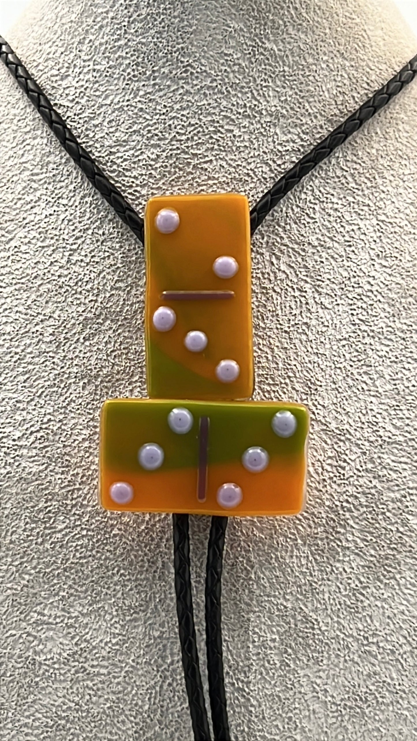 Orange/Green Fused Glass Domino Bolo Tie with Petal Pink Details - 2 Piece