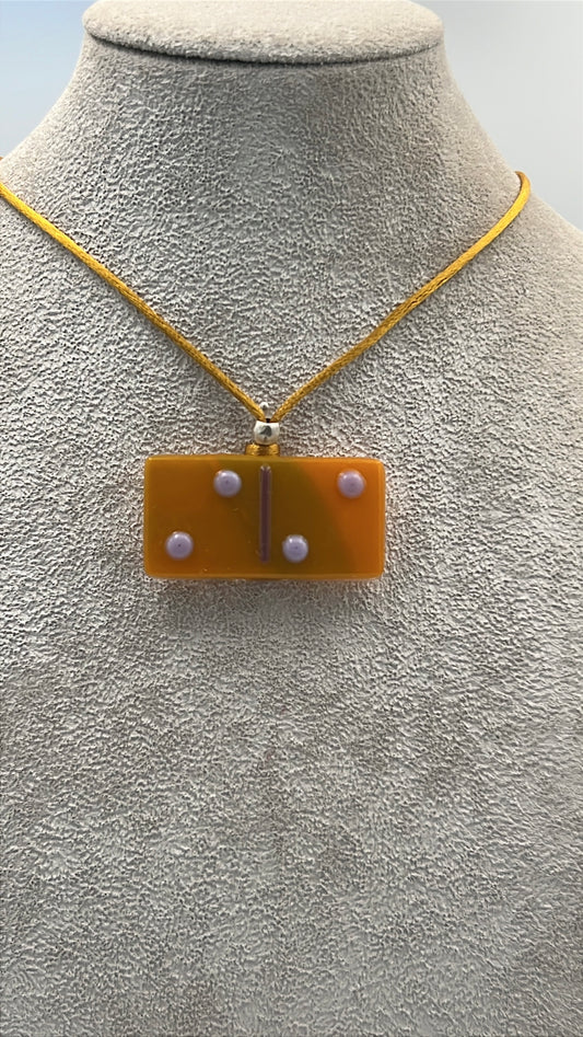 Orange/Green Mix Fused Domino Pendant with Pink Details