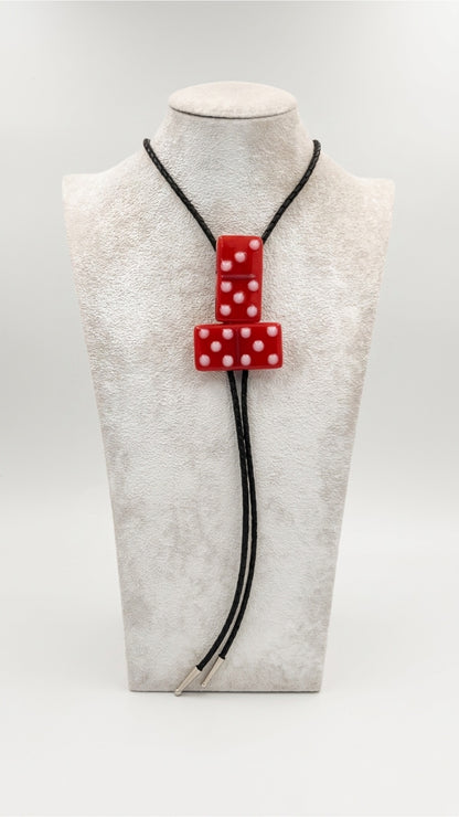 Red Fused Glass Domino Bolo Tie with Light Pink - 2 Piece