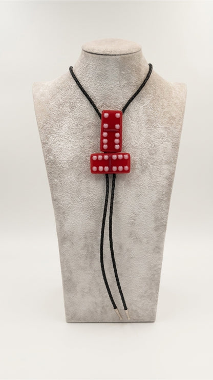 Red Fused Glass Domino Bolo Tie with Light Pink - 2 Piece