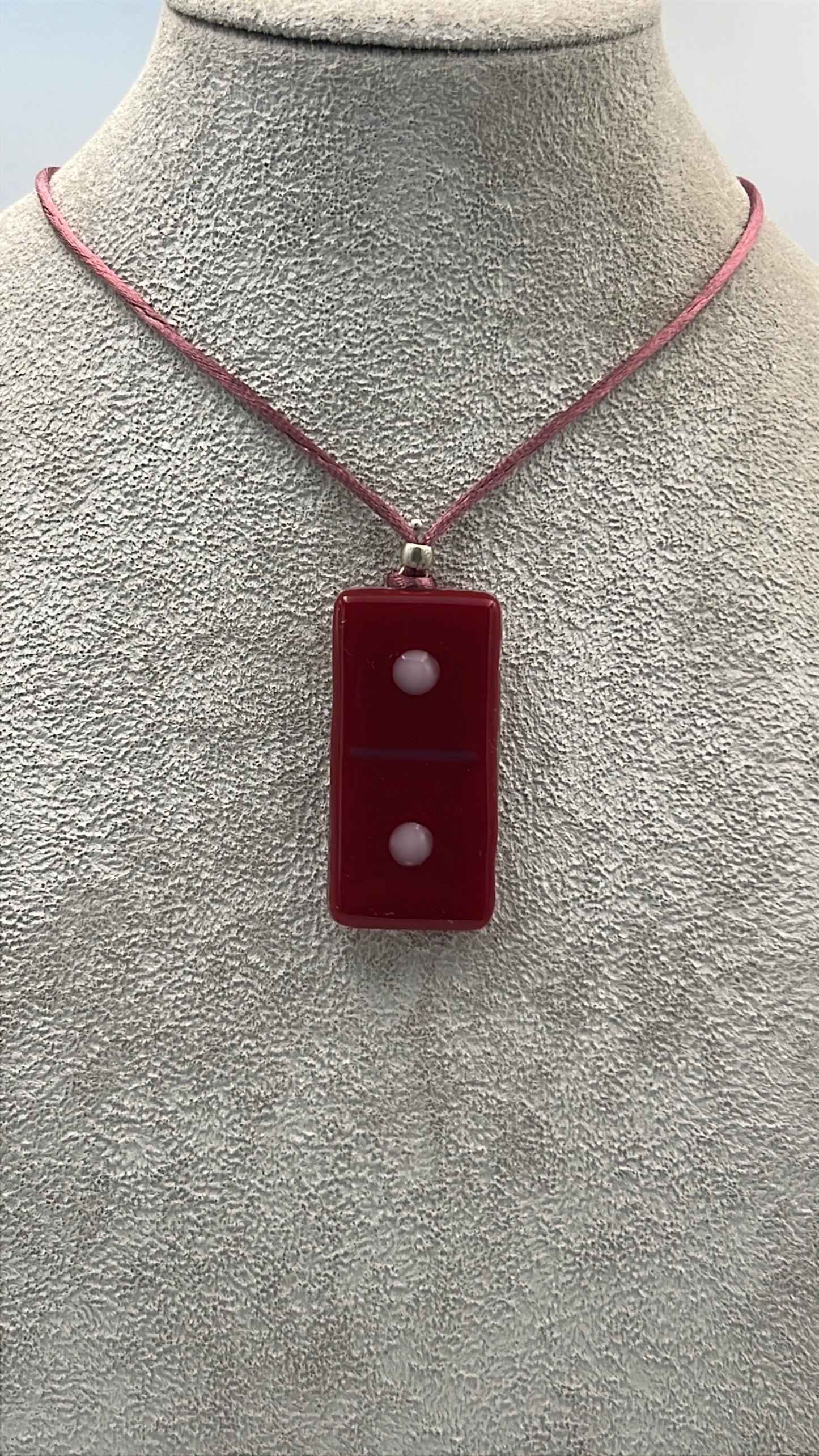 Red Fused Domino Pendant with Pink Details