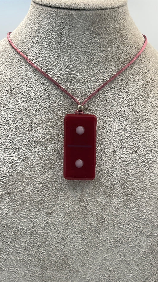 Red Fused Domino Pendant with Pink Details