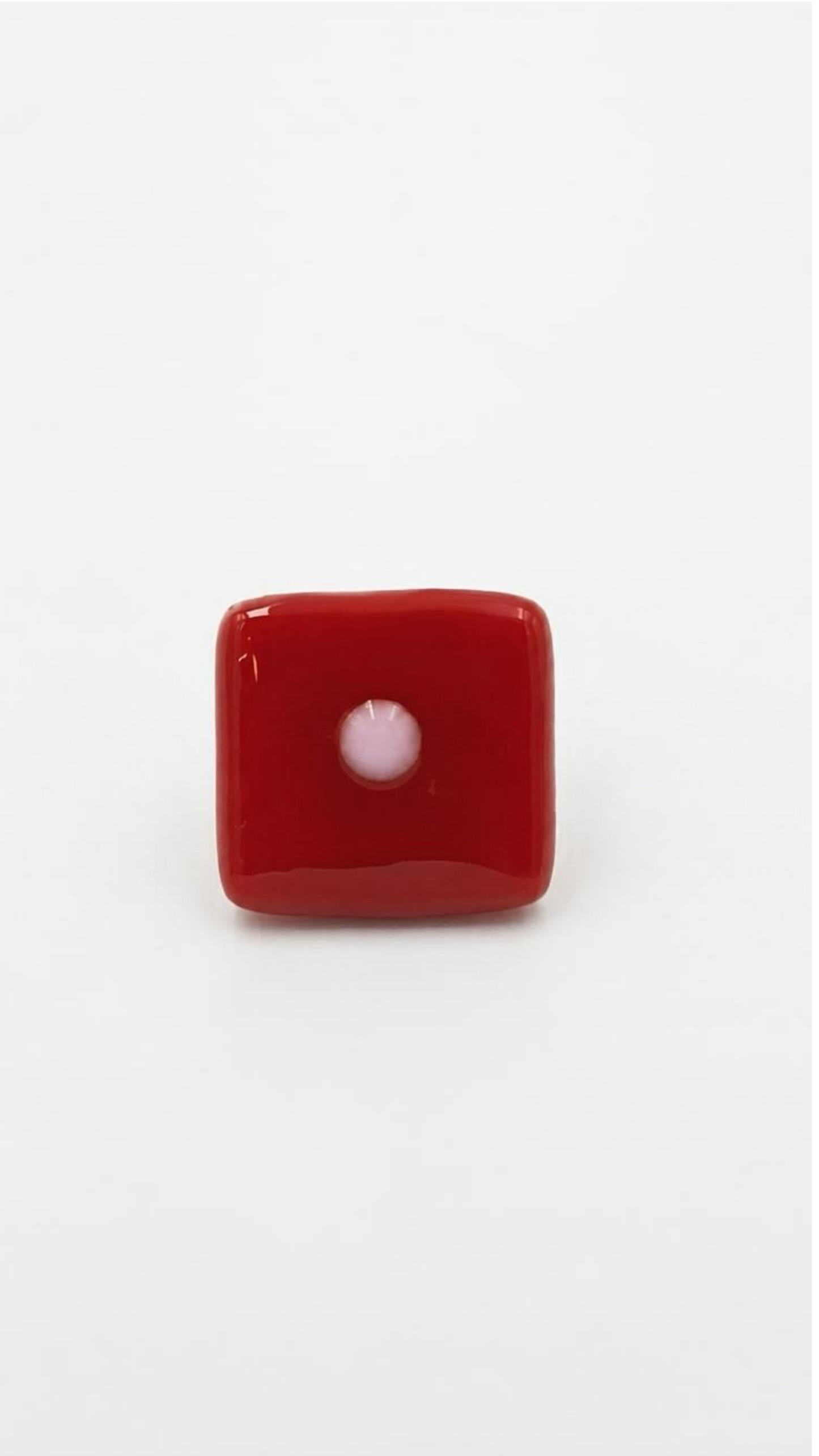 Red Fused Glass Adjustable Number Ring with Pink Details