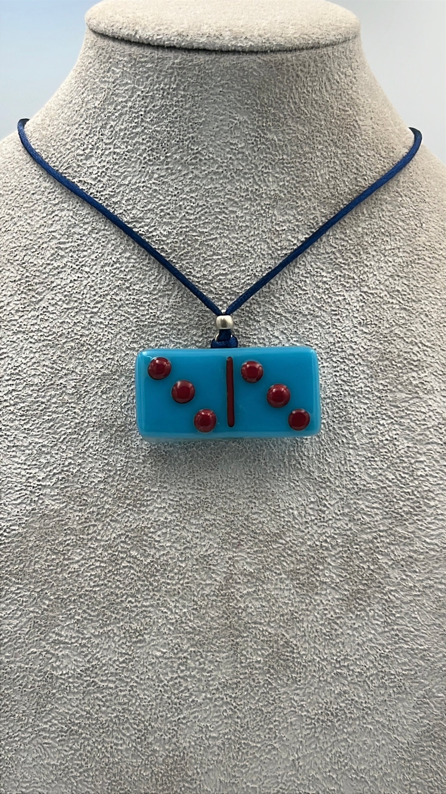Turquoise Blue Fused Domino Pendant with Red Details