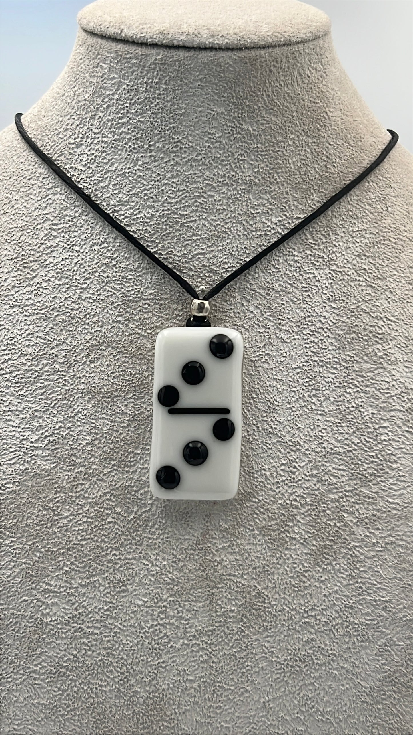 White Fused Domino Pendant with Black Details