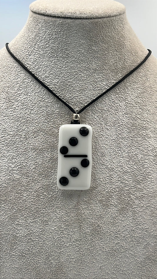 White Fused Domino Pendant with Black Details