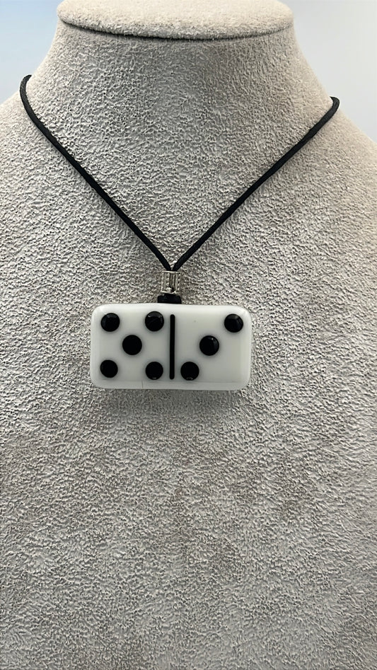 White Fused Domino Pendant with Black Details