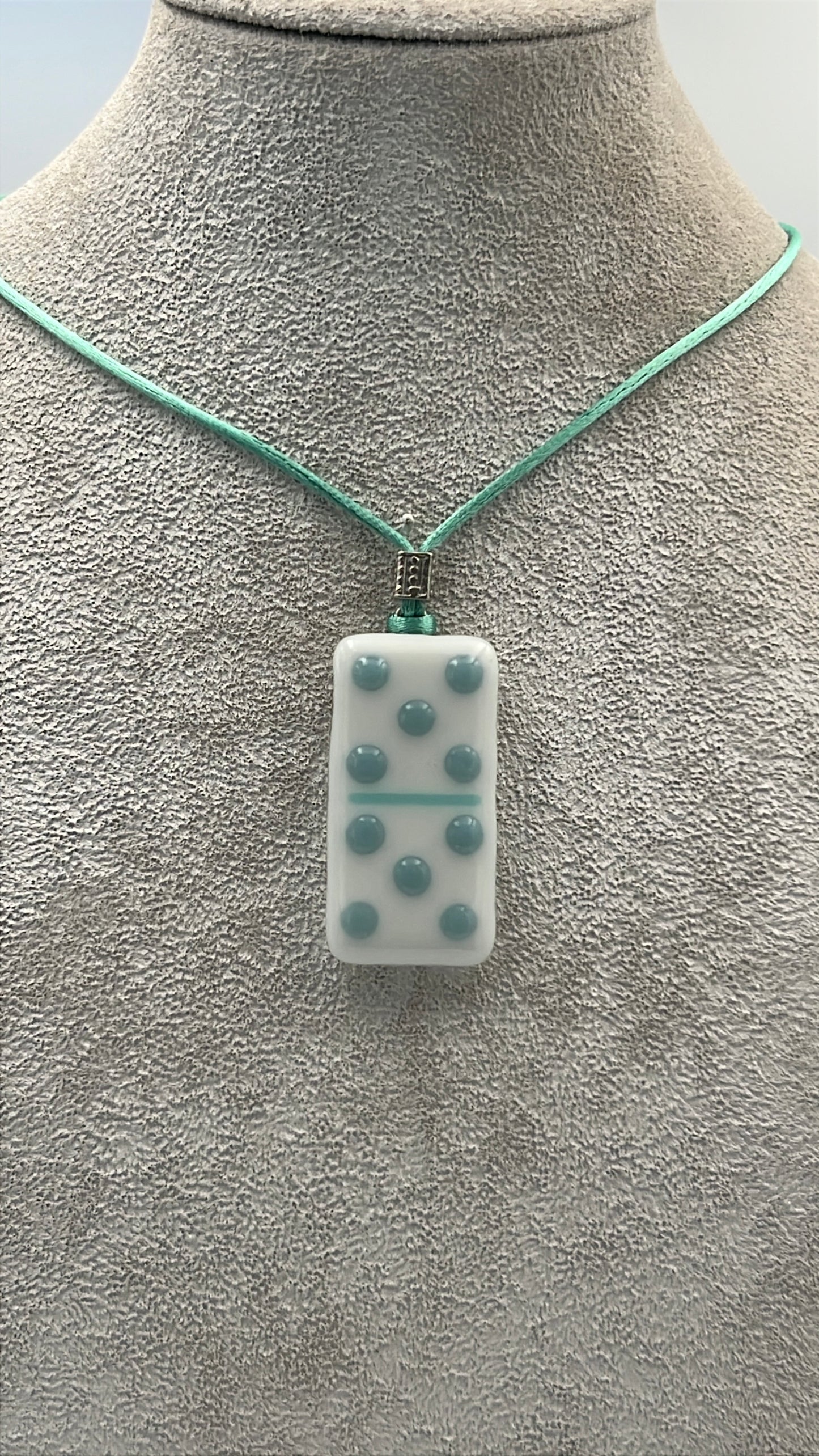 White Fused Domino Pendant with Powder Blue Details