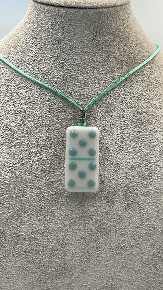 White Fused Domino Pendant with Powder Blue Details