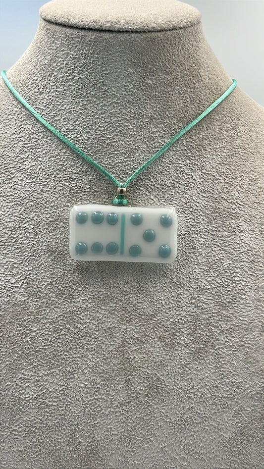 White Fused Domino Pendant with Powder Blue Details