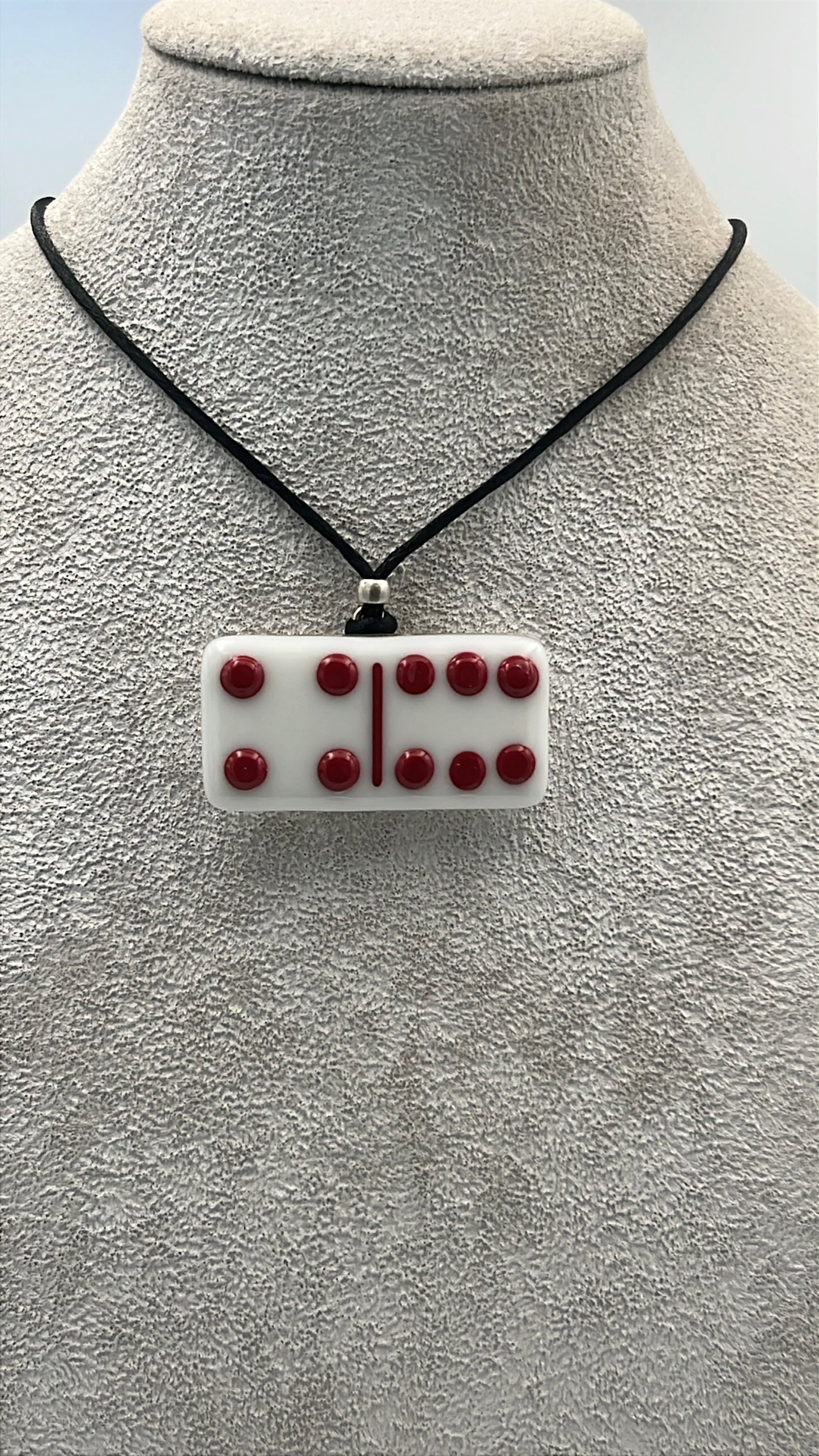 White Fused Domino Pendant with Red Details