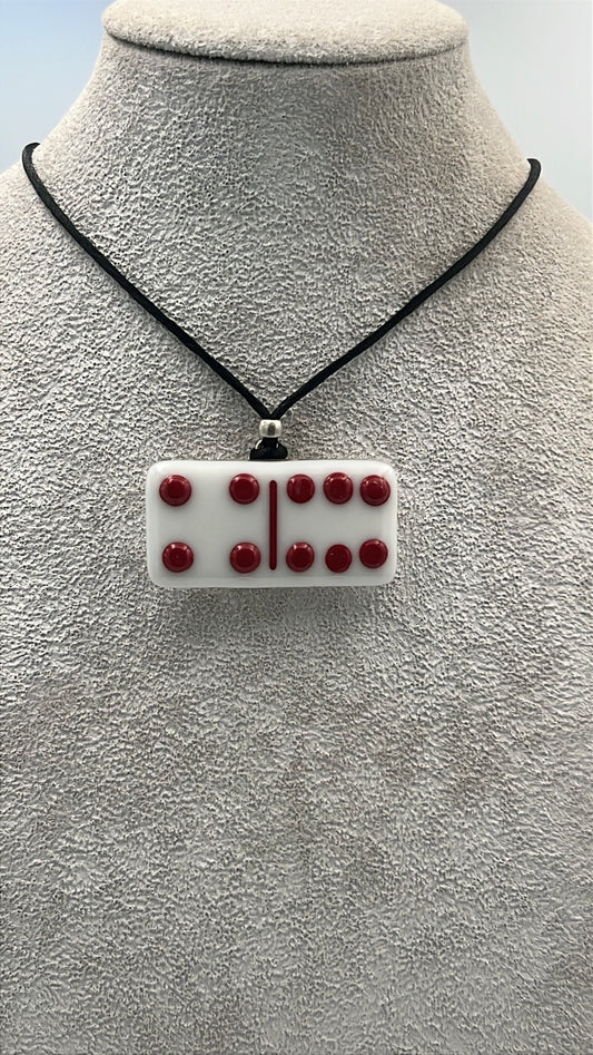 White Fused Domino Pendant with Red Details
