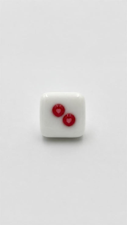 White Fused Glass Adjustable Number Ring with Red Hearts Details