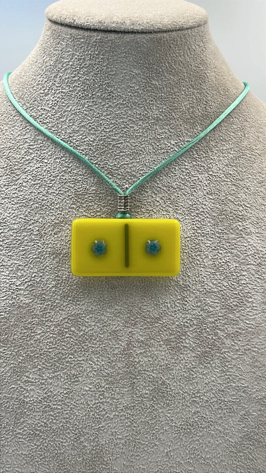 Yellow Fused Domino Pendant with Turquoise Millefiori Details